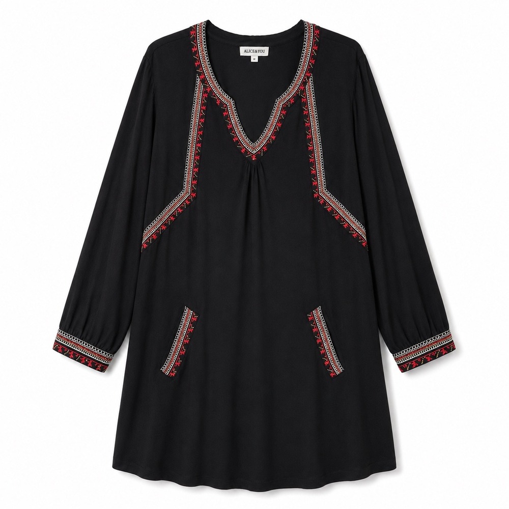 Alice‎ + You Embroidered Beaded Tunic Dress Plus Size 18 Boho Shift Mini
